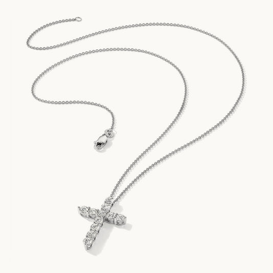 Diamond Cross 18 inch Necklace, 14K White Gold