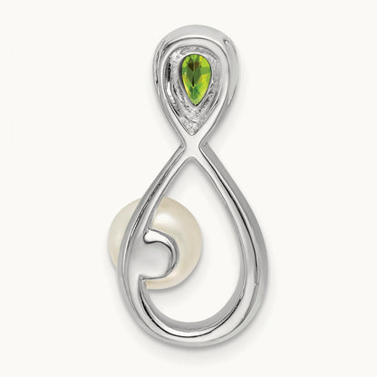 Peridot/FWC Pearl/Diamond Infinity Chain Slide, 14K White Gold