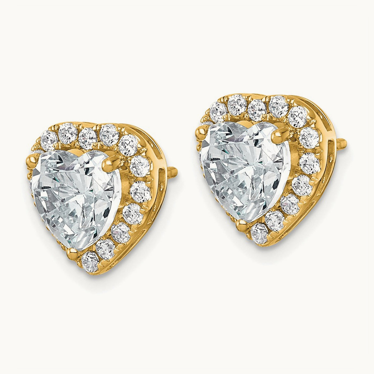 Heart Halo Post Earrings, 0.50-7.25 ct tw Lab-Grown Diamond — 3 1/2 ct, VS (Best), 14K Yellow Gold