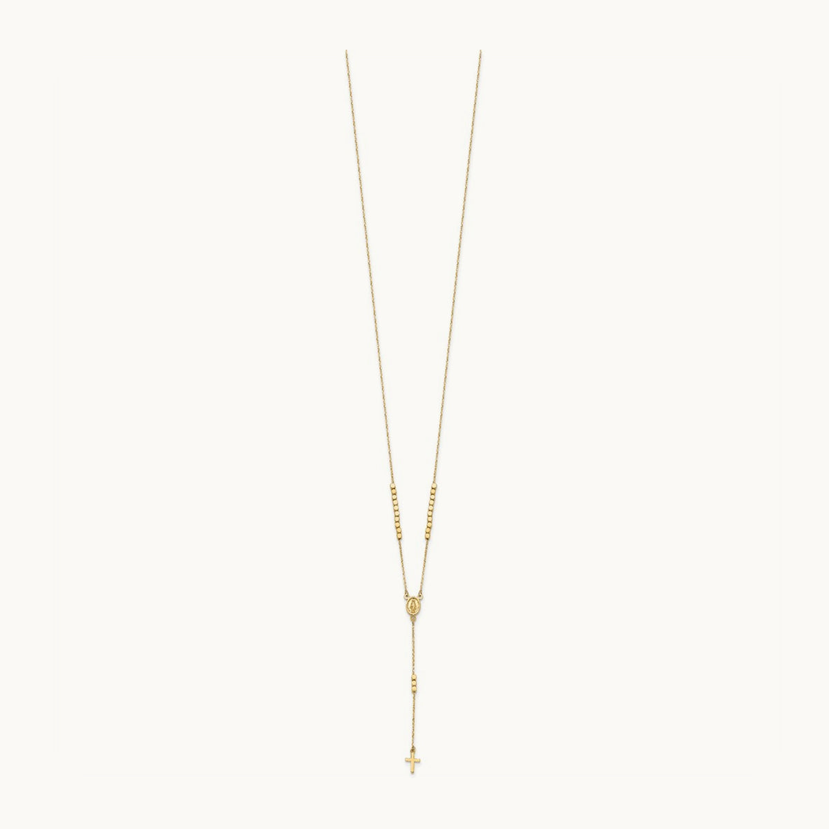 Rosary Design Miraculous Medal Cross Y-Drop Necklace, 14K