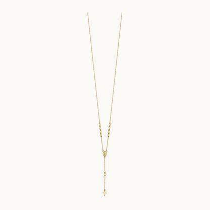 Rosary Design Miraculous Medal Cross Y-Drop Necklace, 14K