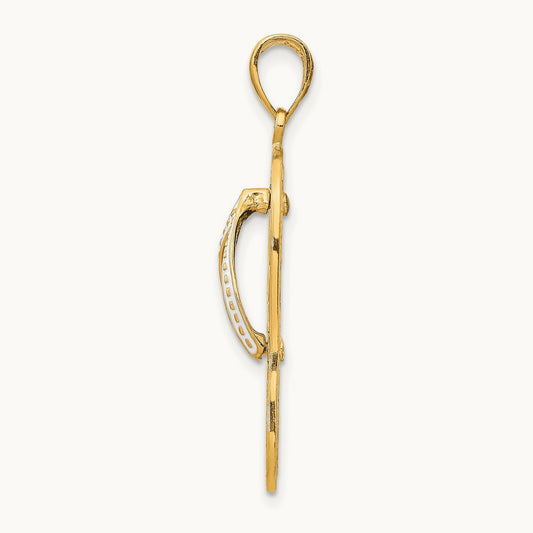 Enamel Cut-out Flip Flop w/ Sea Turtles Pendant, 14K