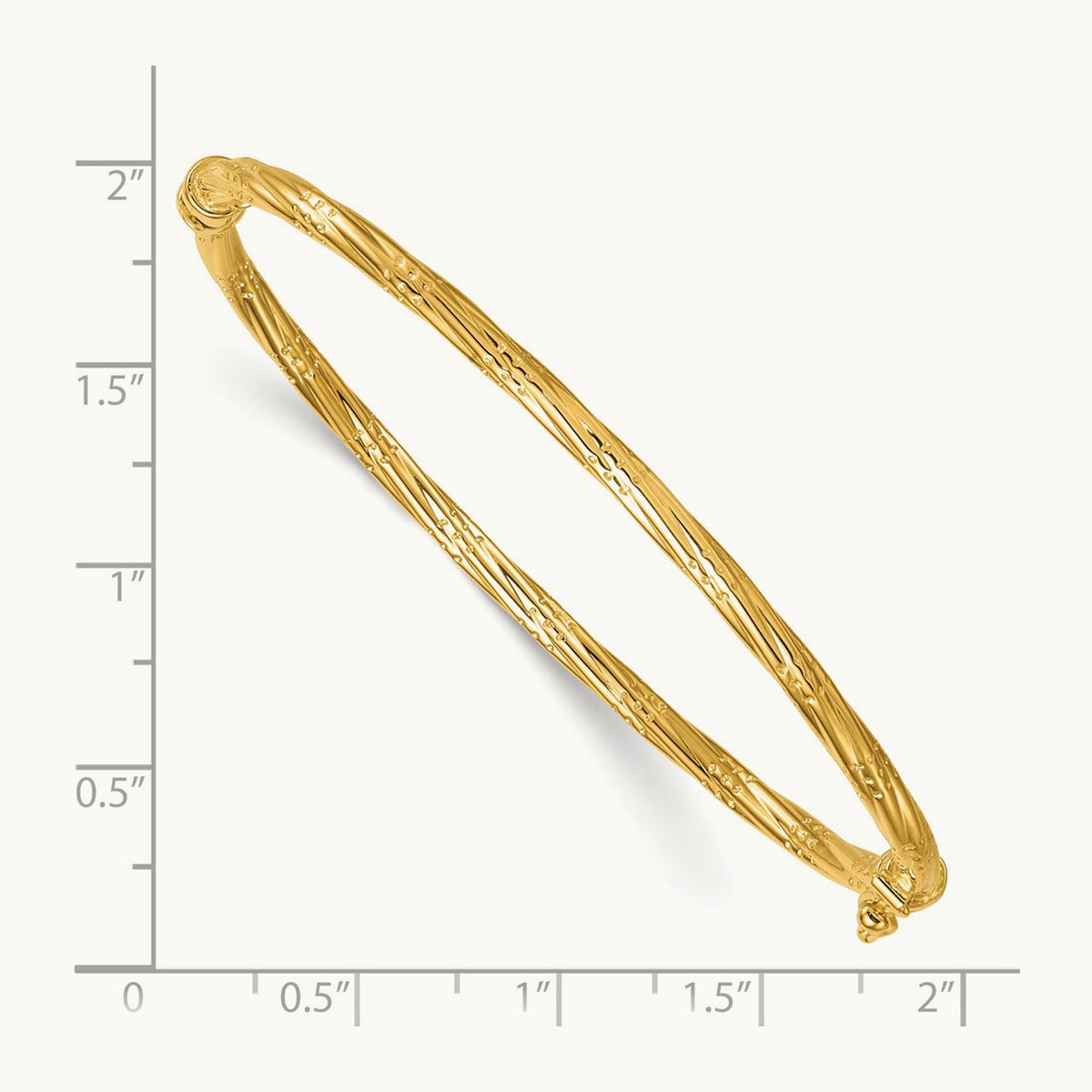 Polished and Textured Twisted Hinged Bangle — 14K Yellow Gold
