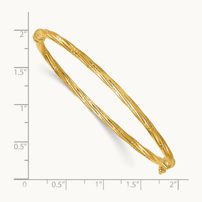 Polished and Textured Twisted Hinged Bangle — 14K Yellow Gold