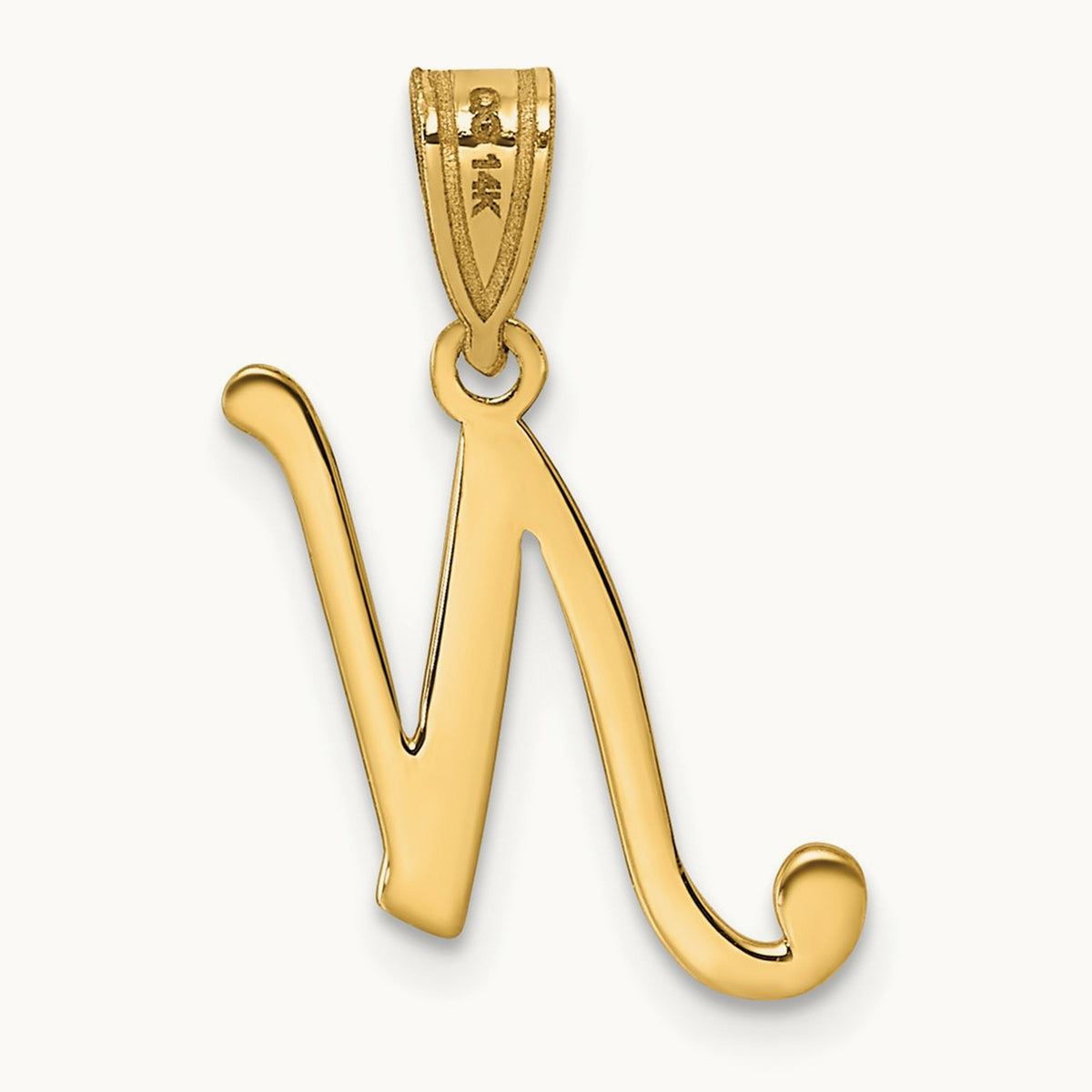 Script Letter N Initial Pendant, 14K Yellow Gold