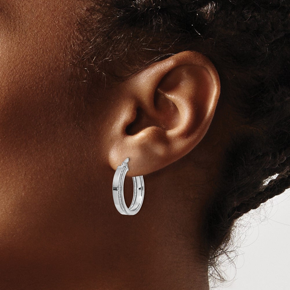Polished Glimmer Infused Hoop Earrings — 14K White Gold, 20mm