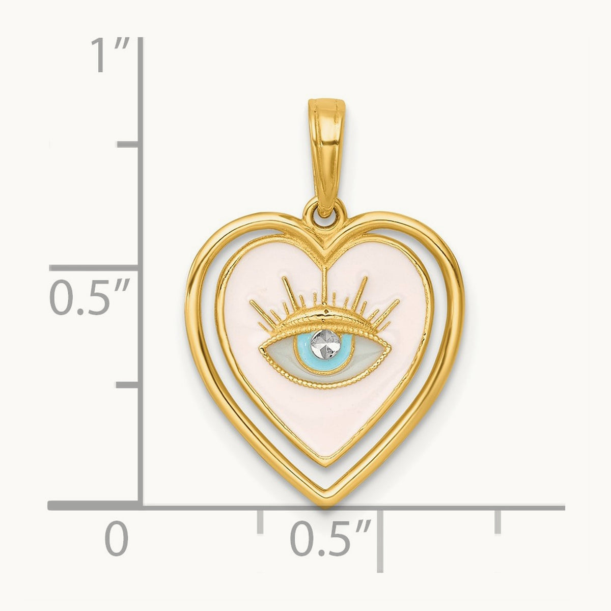 Polished Multi Color Enamel Eye In Heart Charm, 14K with White Rhodium