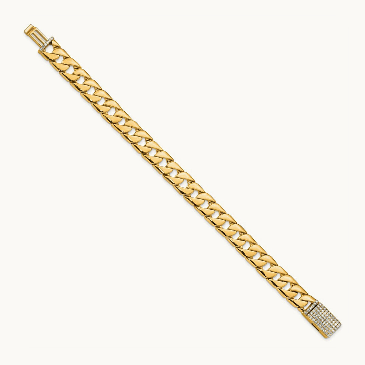 Hand-polished Fancy Link Diamond Clasp Bracelet — 10.2mm