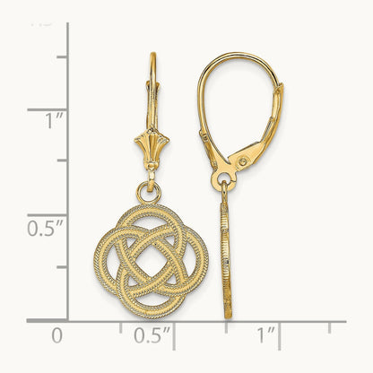 Small Celtic Eternity Knot Circle Leverback Earrings, 14K
