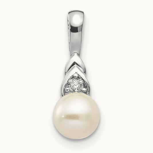 Freshwater Cultured Pearl and Diamond Pendant — 14K White Gold, 16mm