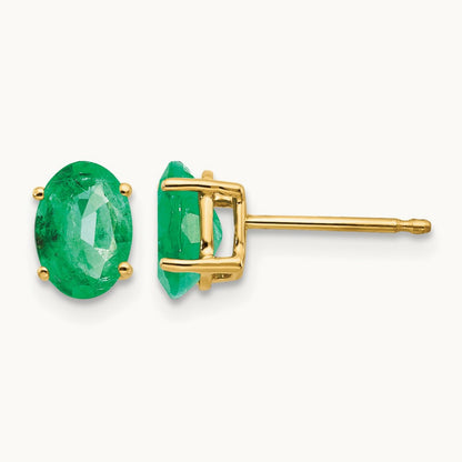 Emerald Post Earrings, 14K