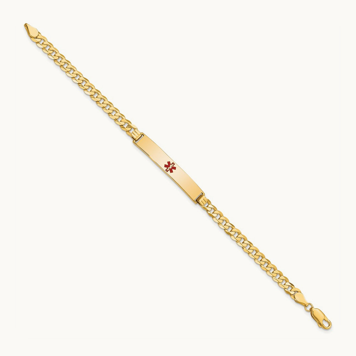 Medical Red Enamel Flat Curb Link ID Bracelet, 14K