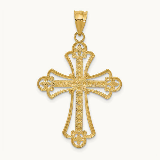 w/Rhodium Budded Cross Pendant, 14K