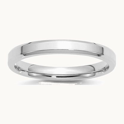 Sterling Silver Rhodium-plated 3mm Bevel Edge Band