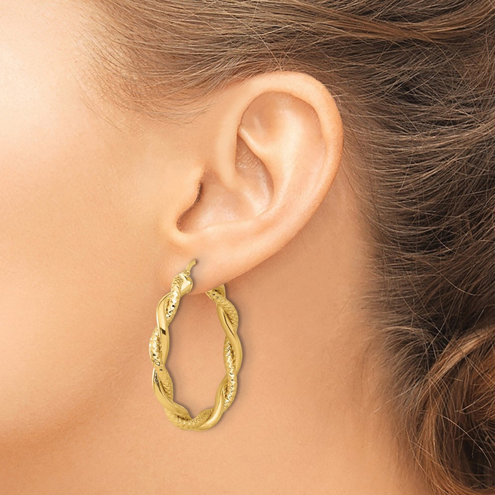 Polished and Textured Twisted Round Hoop Earrings — Leslie's — 39mm