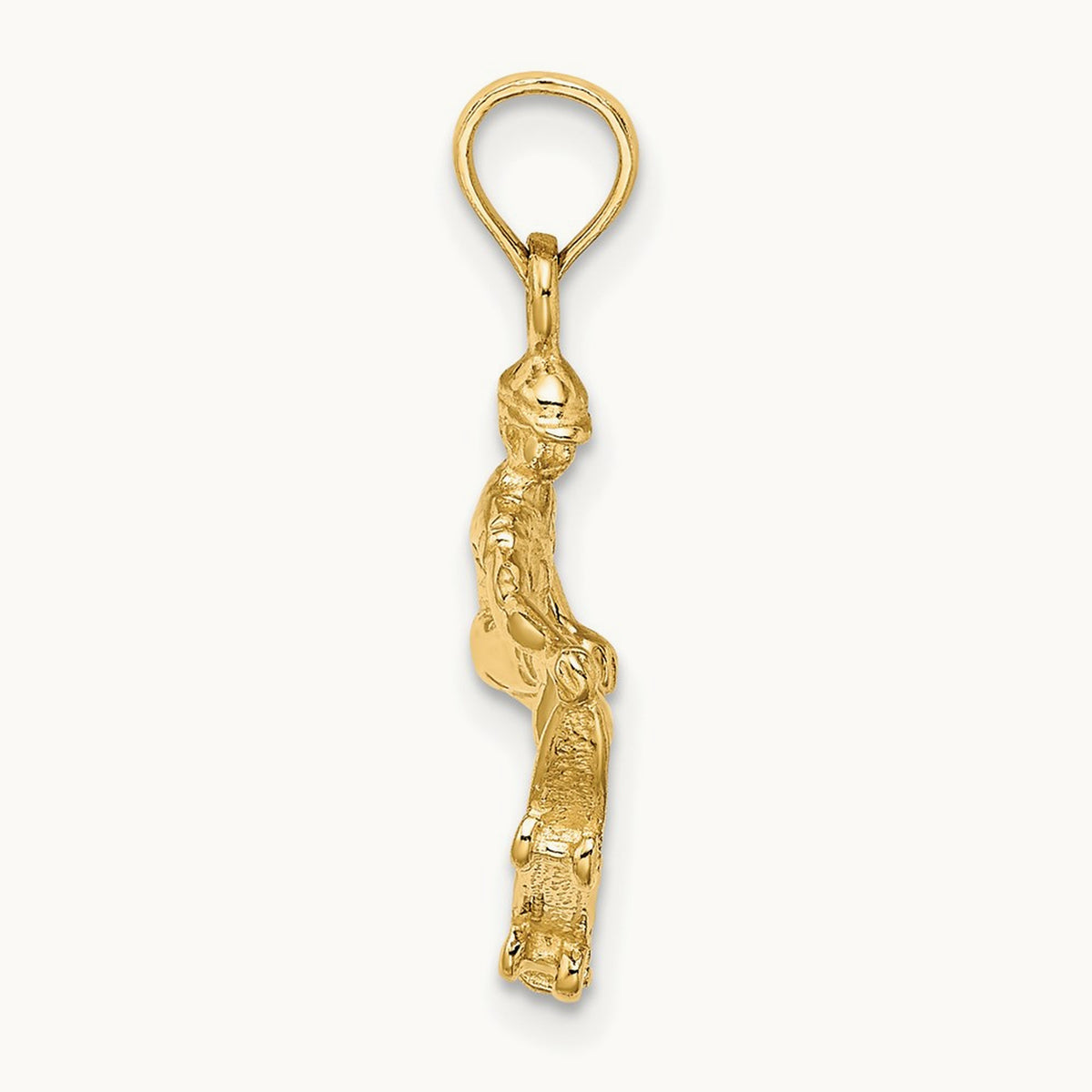 Solid Polished 3-D Skateboarder Charm, 14K