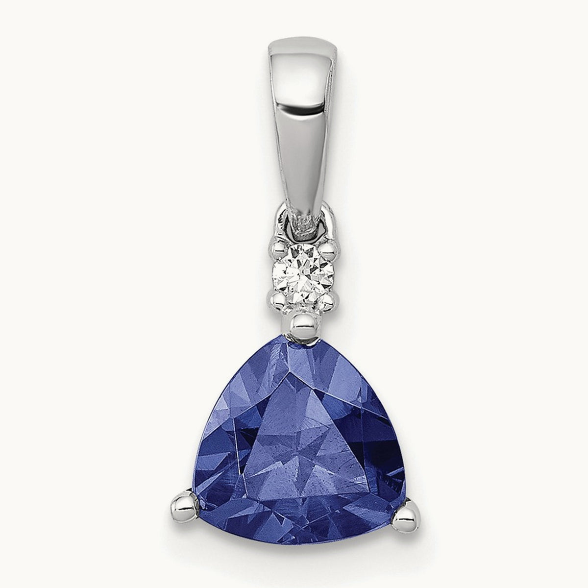 Trillion .90 Tanzanite and Diamond Pendant, 14K White Gold
