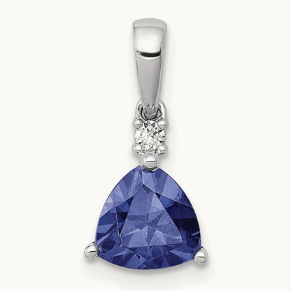 Trillion .90 Tanzanite and Diamond Pendant, 14K White Gold