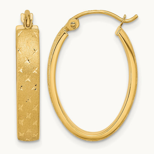Polished Satin Diamond-cut Hoop Earrings — 14K Yellow Gold, 15mm