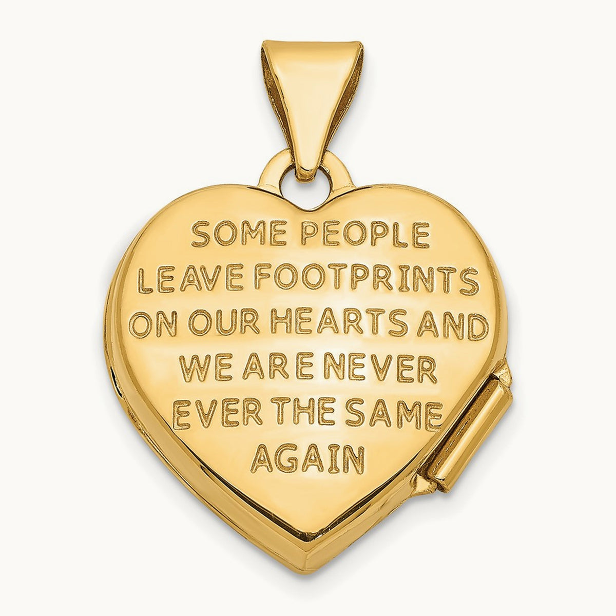 w/ White Rhodium Heart Foot Prints Locket, 15mm, 14K Yellow Gold
