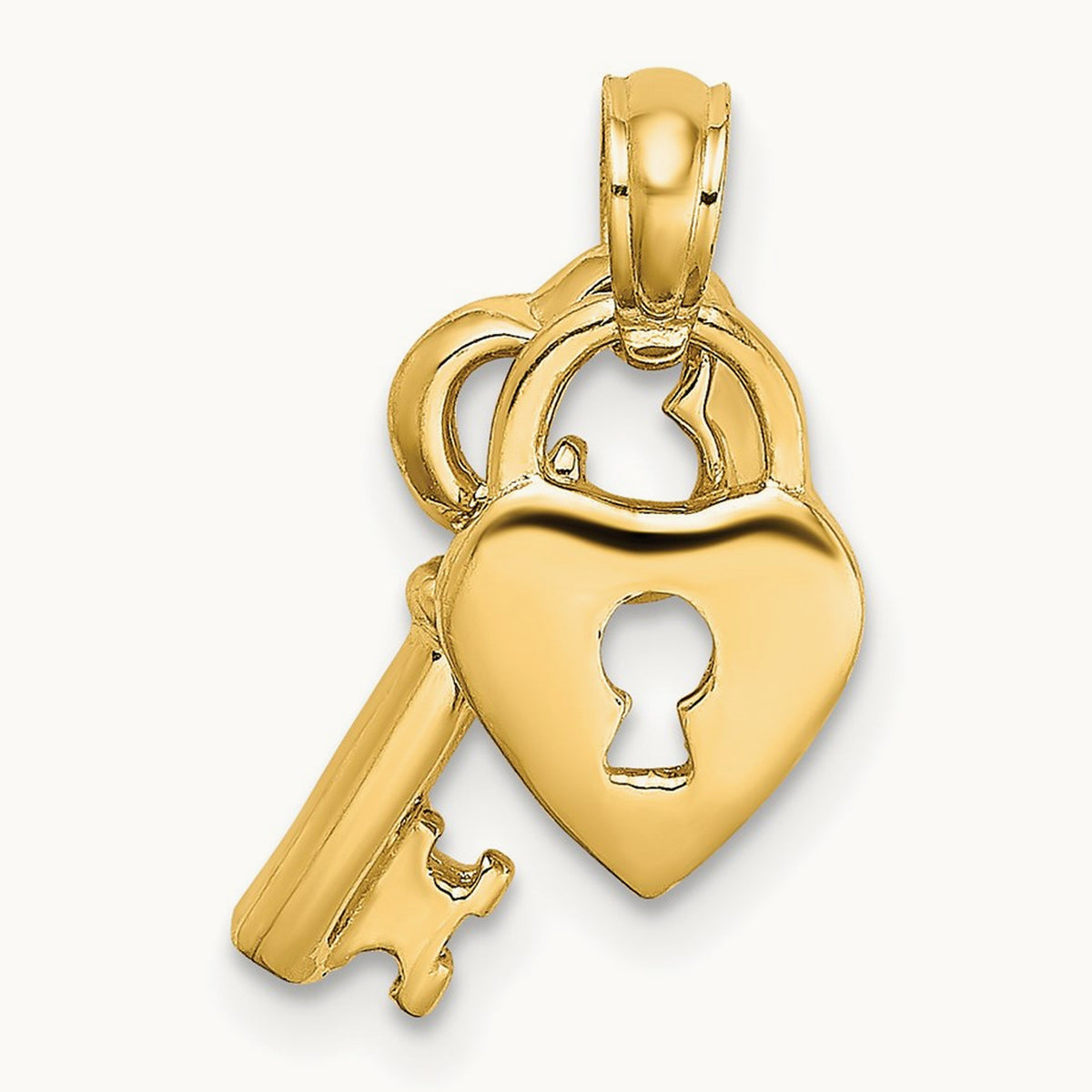 Moveable Dangling Heart and Key Charm, 14K