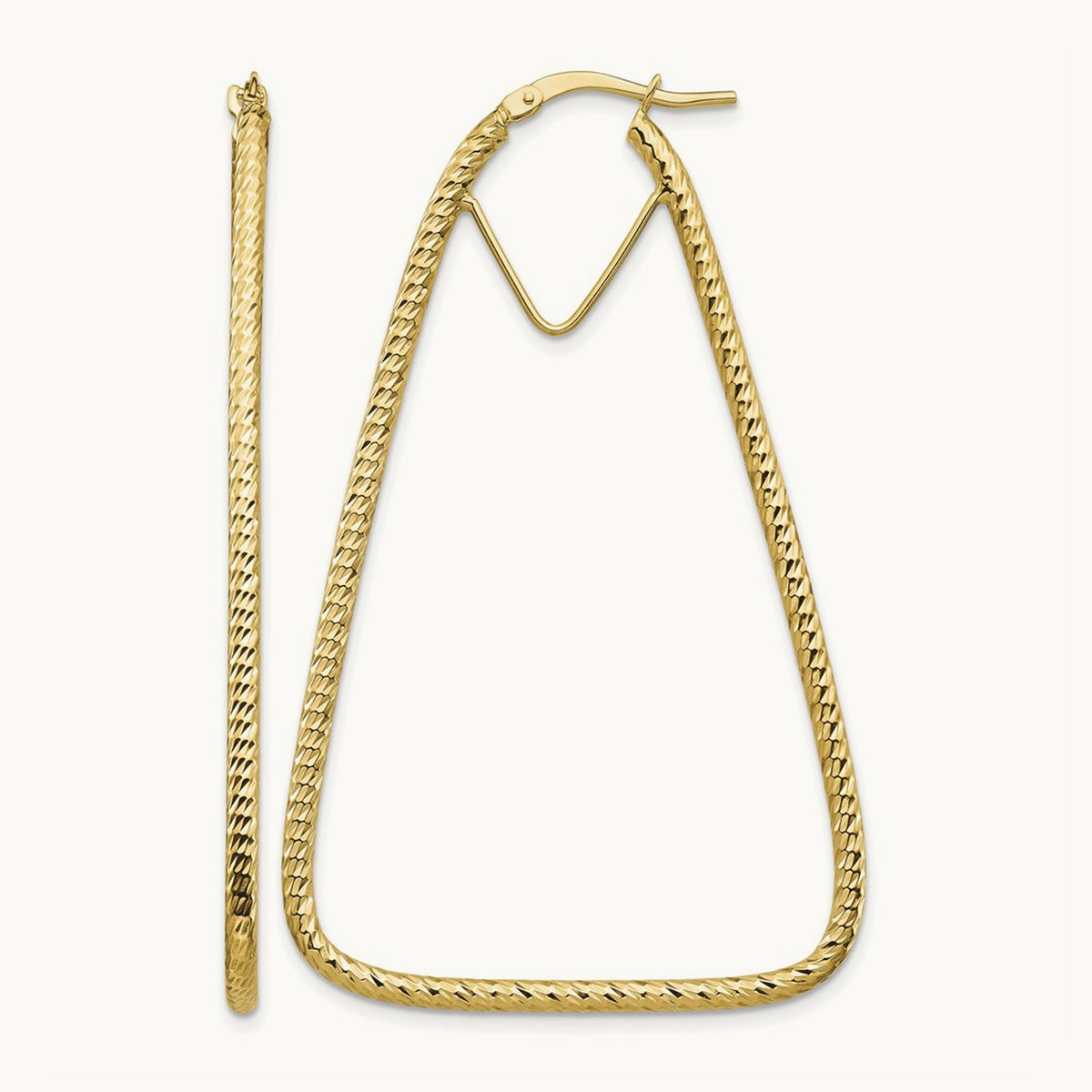 Polished & Diamond-cut Double Triangle Hoop Earrings — 14K Yellow Gold