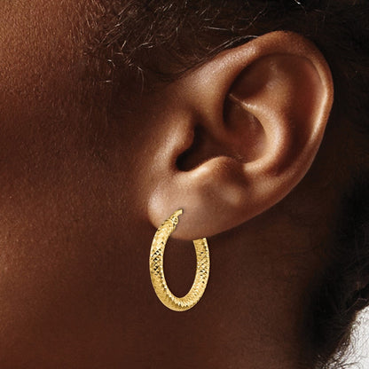 3x20 Diamond-cut Round Hoop Earrings — 14K Yellow Gold