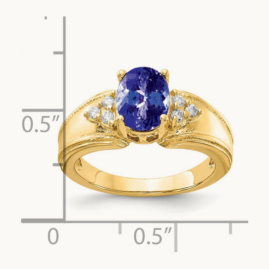 8x6mm Oval Tanzanite AA Diamond ring, 14K