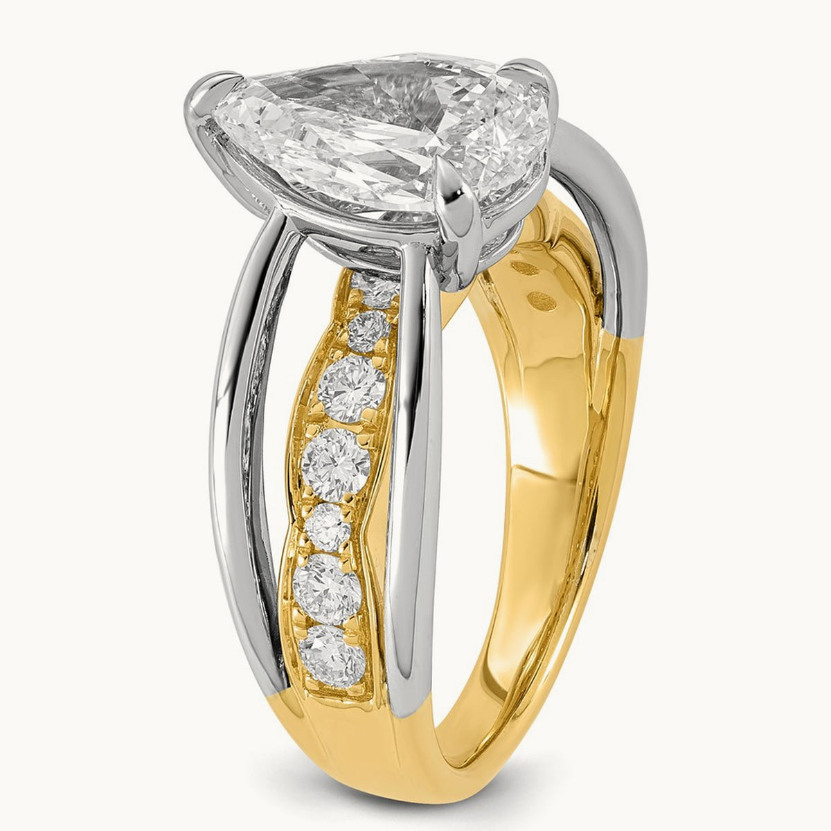 14ktt Certified Pear Center Lab Grown Diamond VS+ F+ Ring — 3.12 ct tw