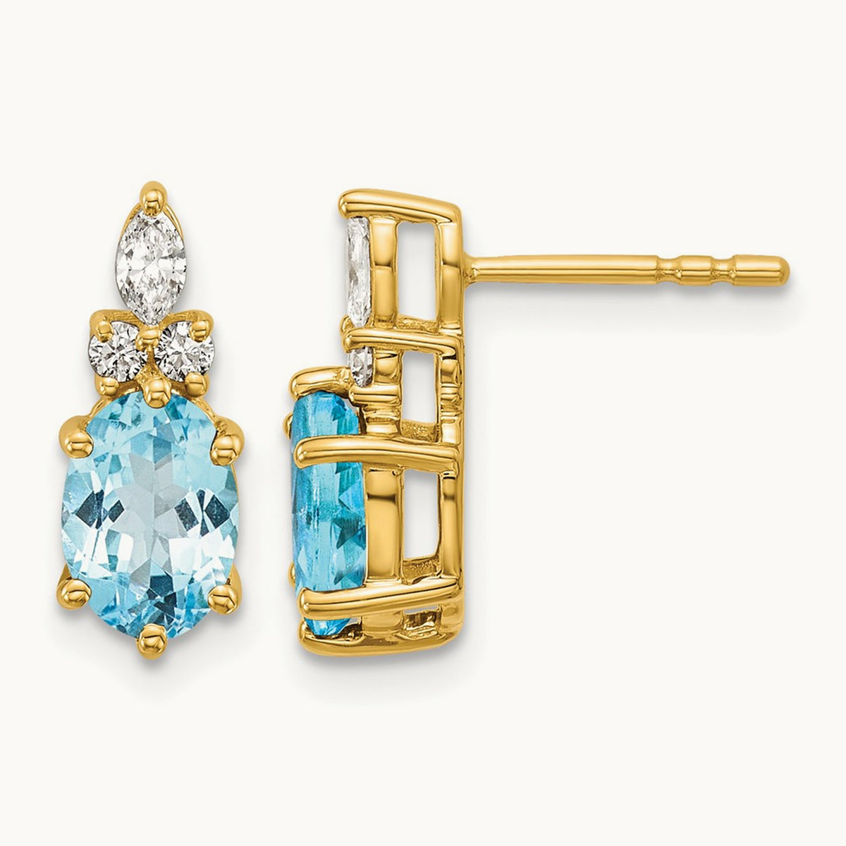 Diamond and Blue Topaz Post Earrings — 14K Yellow Gold