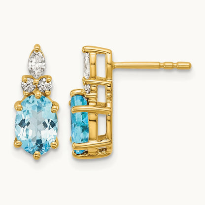 Diamond and Blue Topaz Post Earrings — 14K Yellow Gold