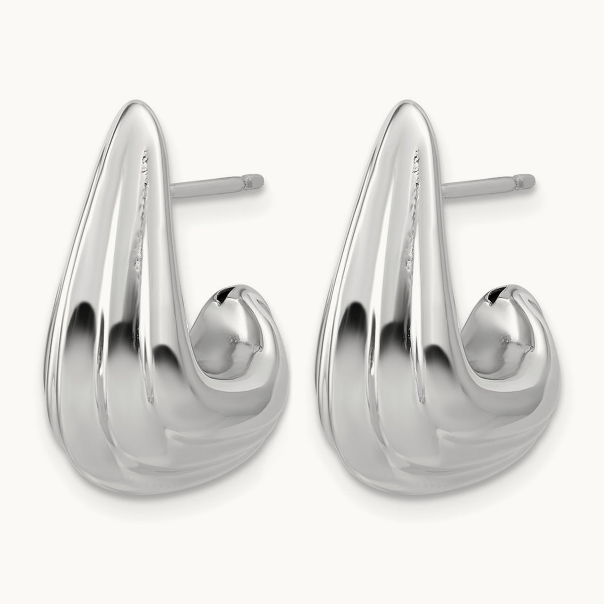 RH-plated Polished Grooved Post J-Hoop Earrings, Sterling Silver — Leslie's