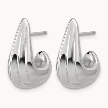 RH-plated Polished Grooved Post J-Hoop Earrings, Sterling Silver — Leslie's