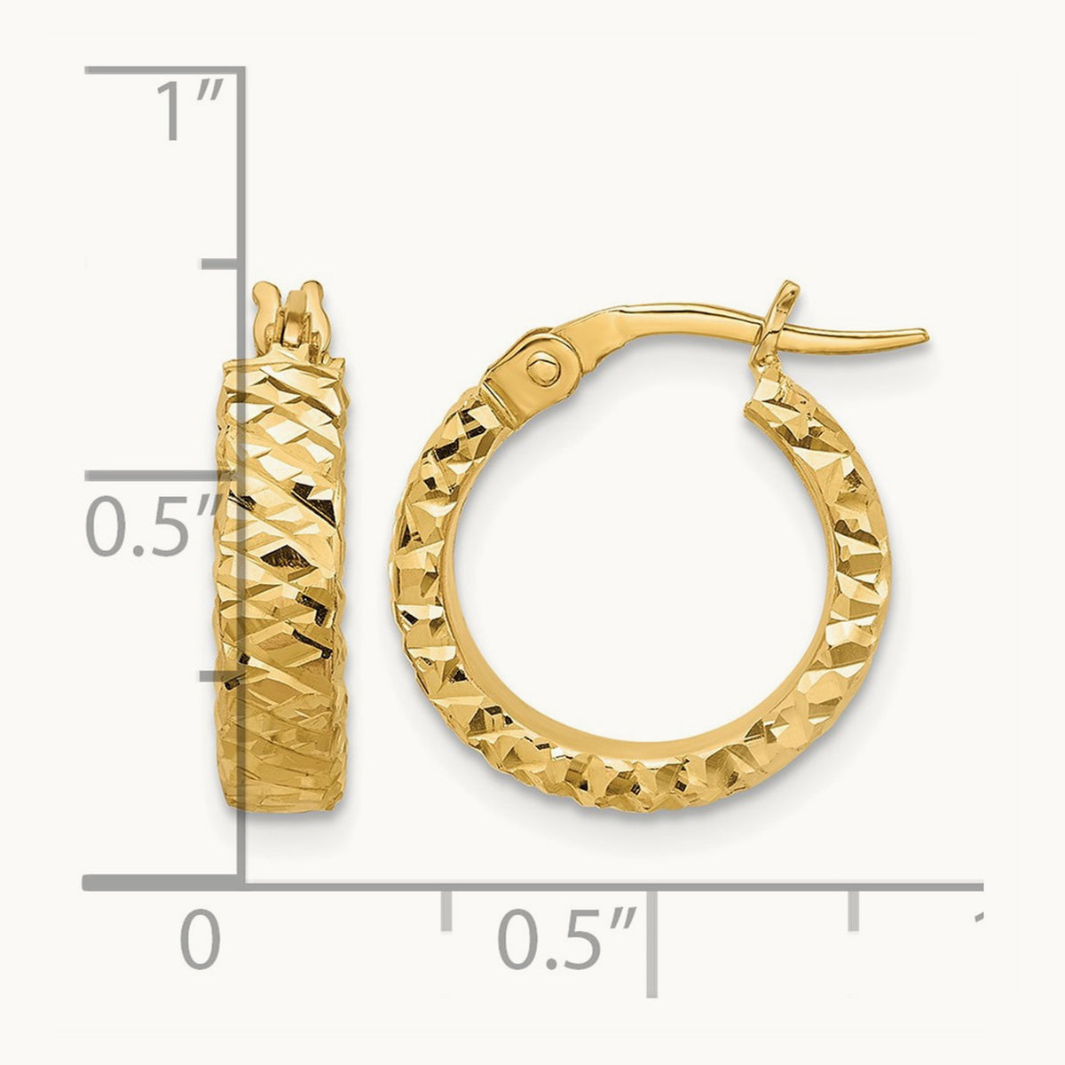 Polished Diamond Cut Hoop Earrings, 14K