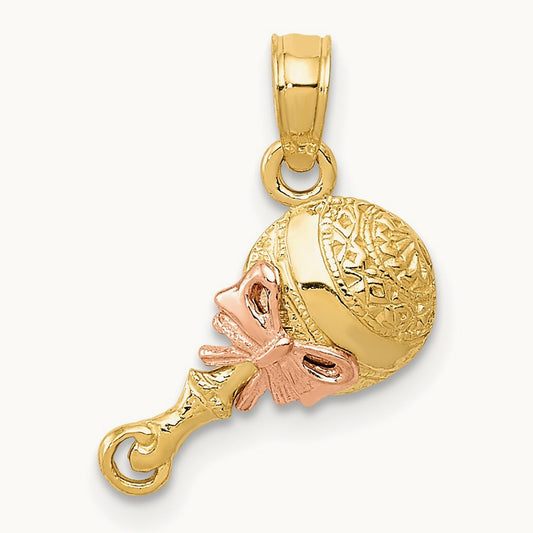 Baby Rattle Pendant, 14K Two-tone