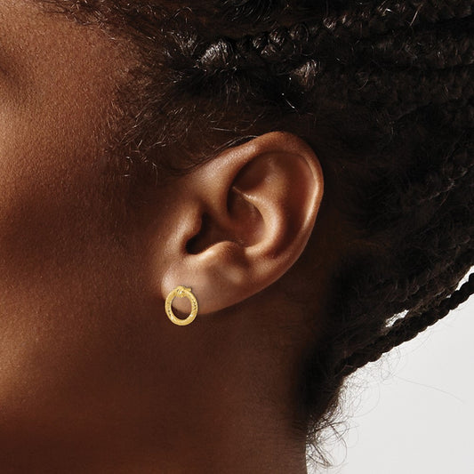 Polished Diamond-cut Twisted Circle Post Earrings — 14K Yellow Gold, 10.15mm