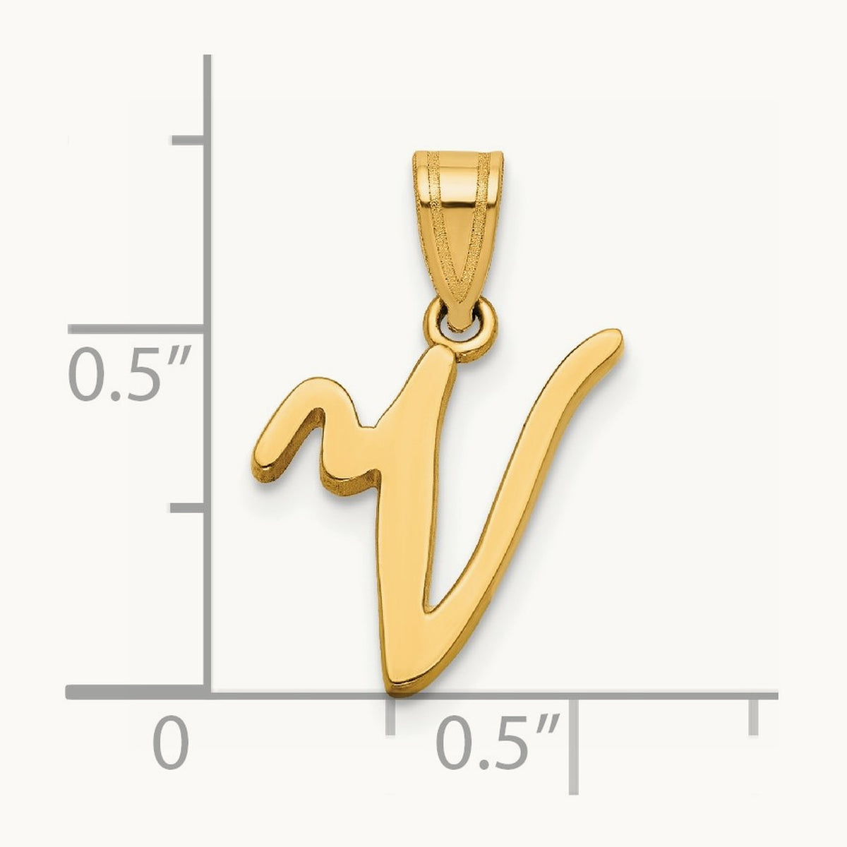 Script Letter V Initial Pendant, 14K Yellow Gold