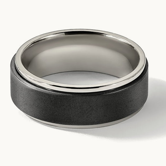 Polished with Brushed Black Zirconium Rotating Ring Band, Titanium