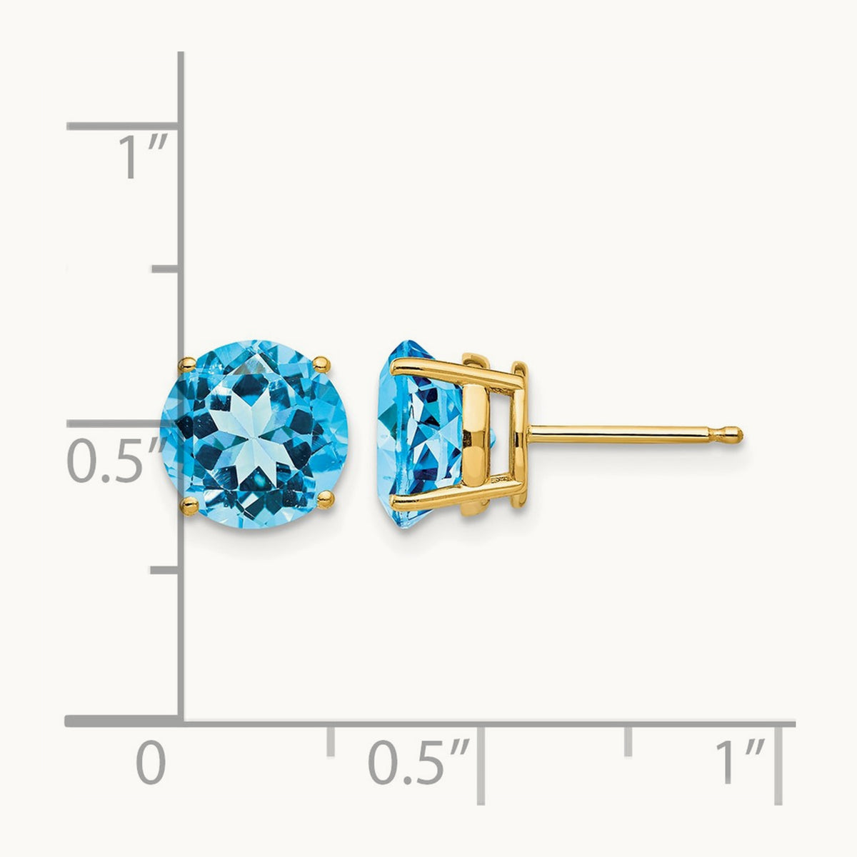 Blue Topaz Post Earrings, 8mm, 14K