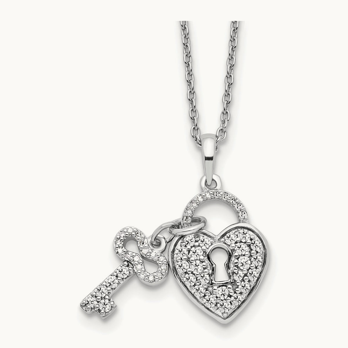 Heart Lock & Key Necklace, 0.50 ct tw Lab-Grown Diamond
