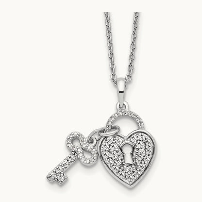 Heart Lock & Key Necklace, 0.50 ct tw Lab-Grown Diamond