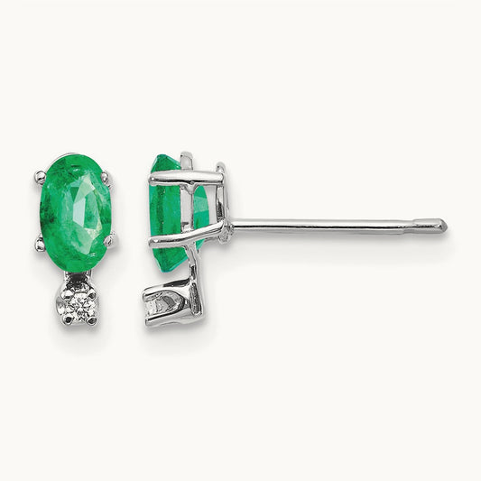 Diamond and Emerald Birthstone Earrings, 14K White Gold