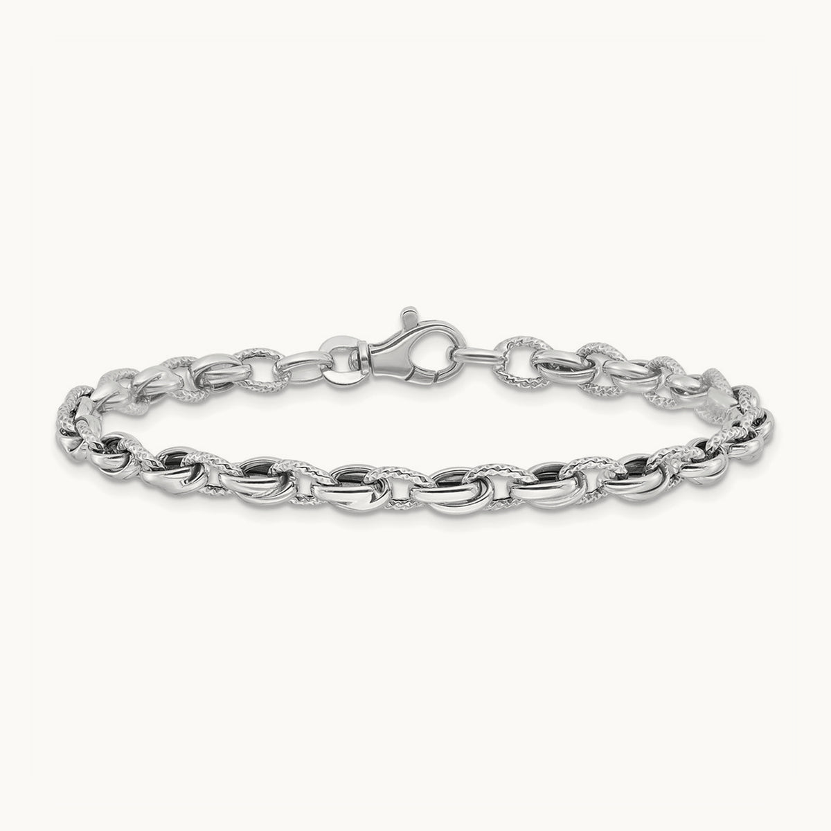 7.5in Polished Fancy Link Bracelet — 14K White Gold