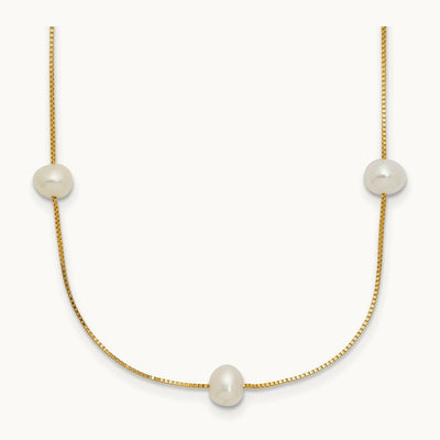 Near-Round Freshwater Cultured Pearl 9-Station Necklace — 14K Yellow Gold