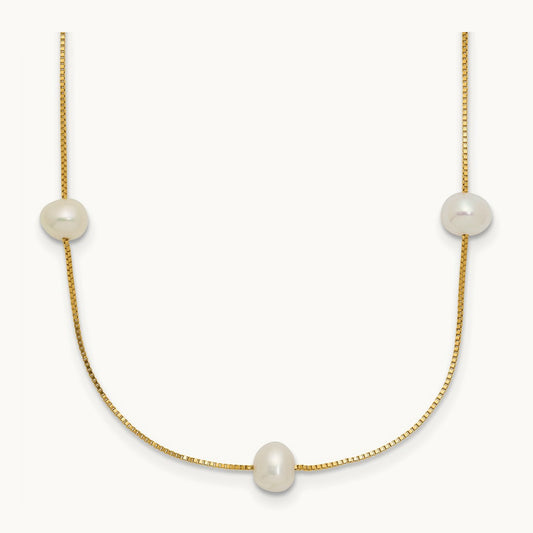 Near-Round Freshwater Cultured Pearl 9-Station Necklace — 14K Yellow Gold