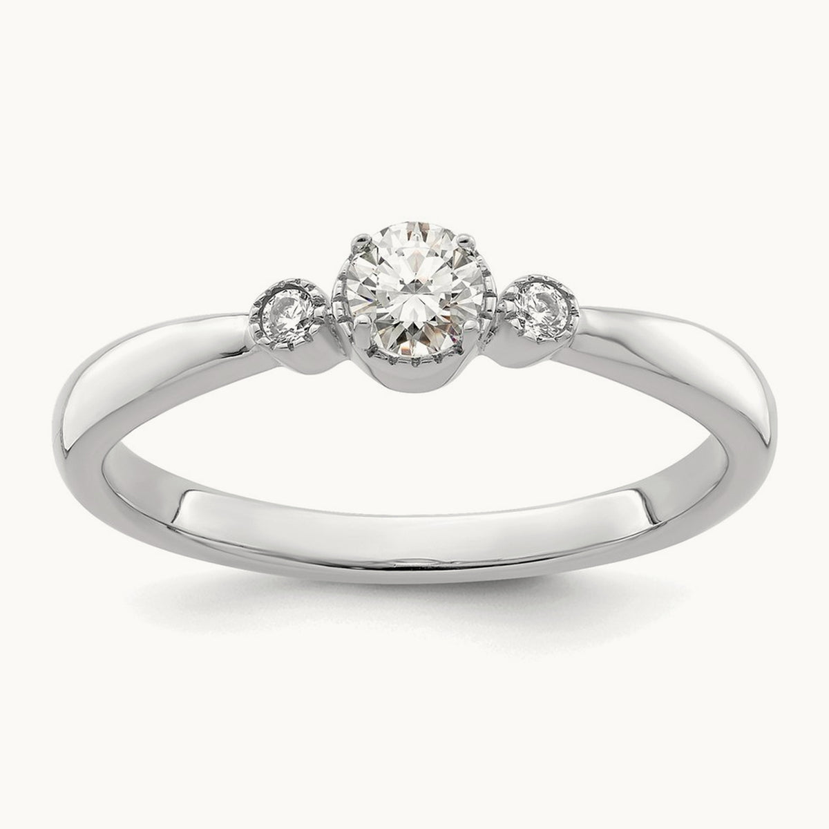 Petite Beaded Edge Round Complete Diamond Ring — 14K White Gold, 0.246 ct, 7
