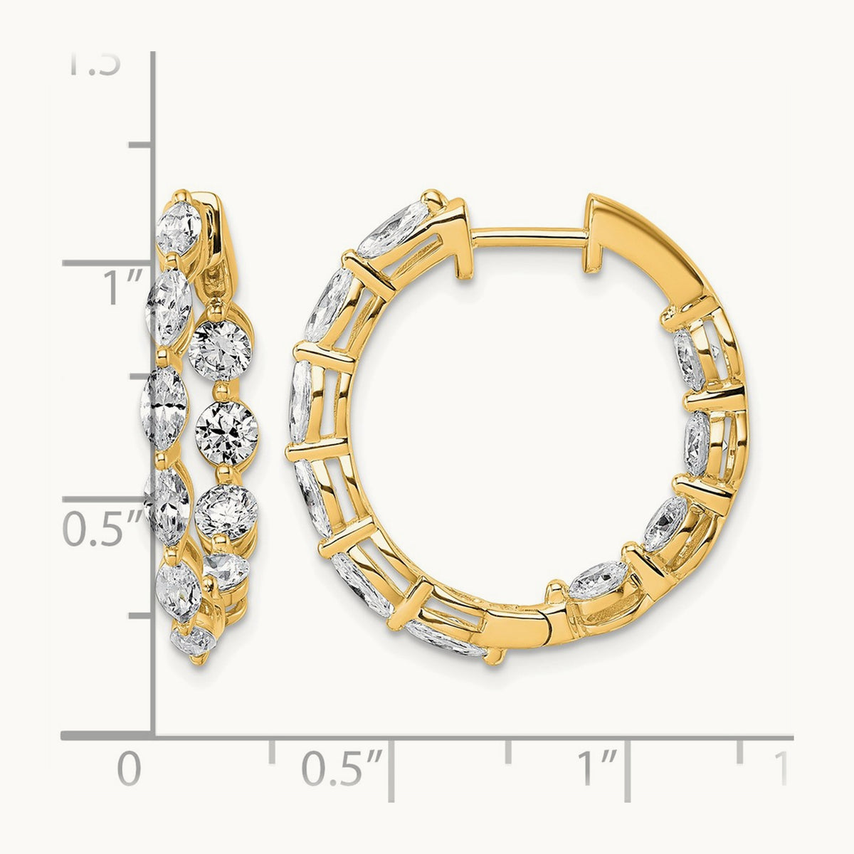Hinged in/Out Hoop Earrings, 3.25 ct tw Lab-Grown Diamond — 14K Yellow Gold