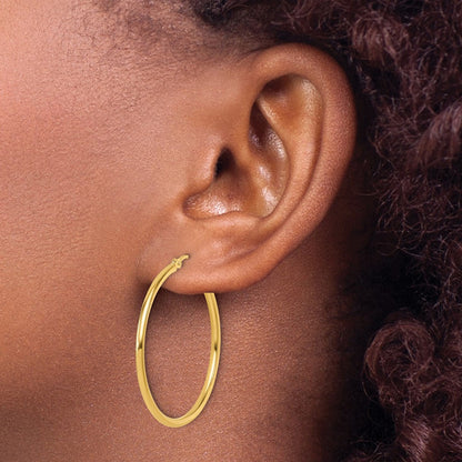 Polished Hoop Earrings — 14K Yellow Gold, 2x35mm