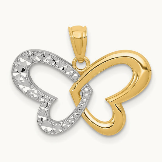 w/Rhodium Diamond Cut Butterfly Pendant, 14K