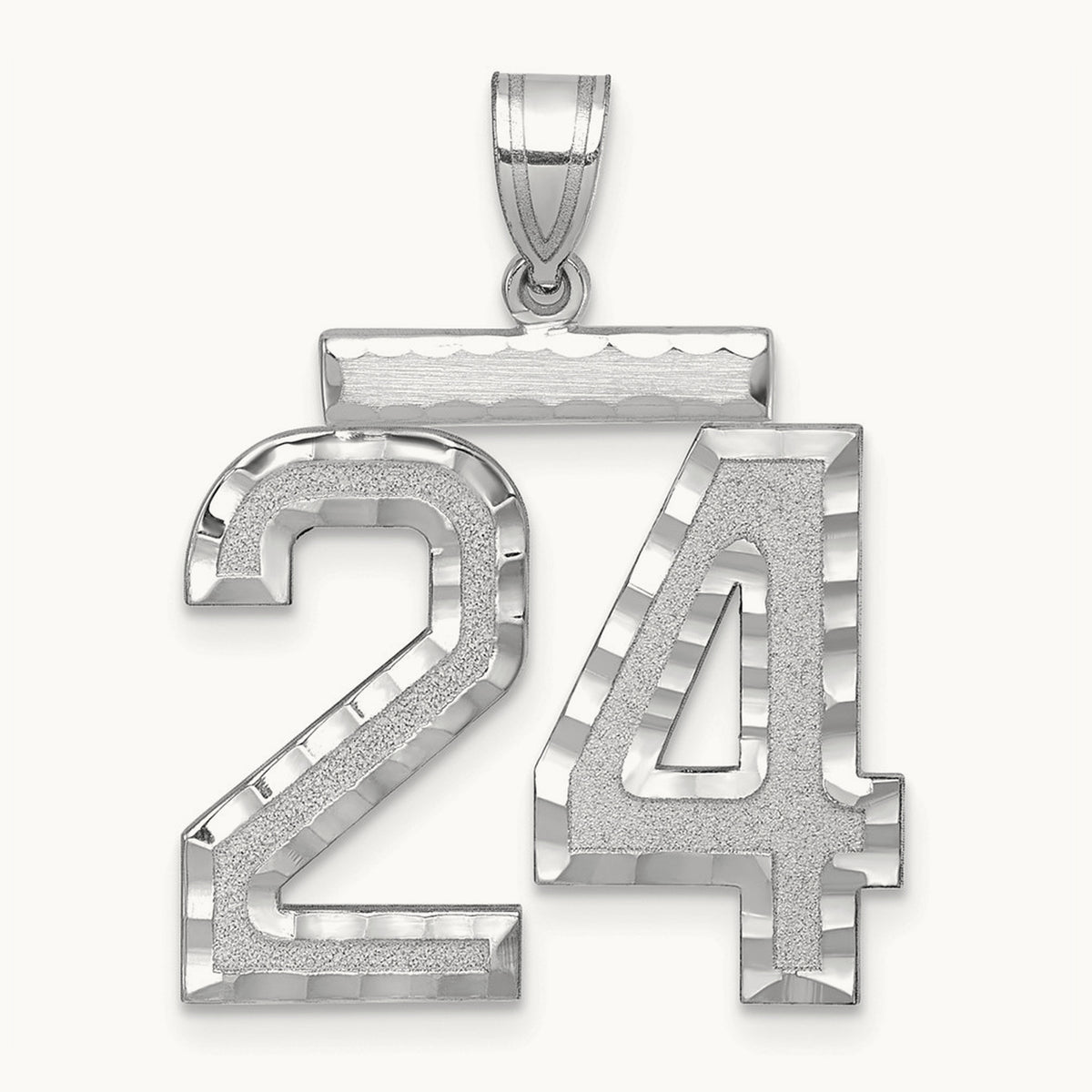 Large Brushed Diamond-cut Number 24 Charm — 14K White Gold